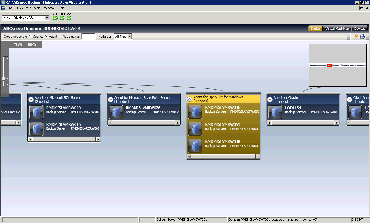 Agent view groups nodes by installed agent