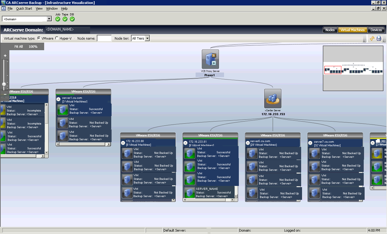Virtual machine view filtered by VMware type