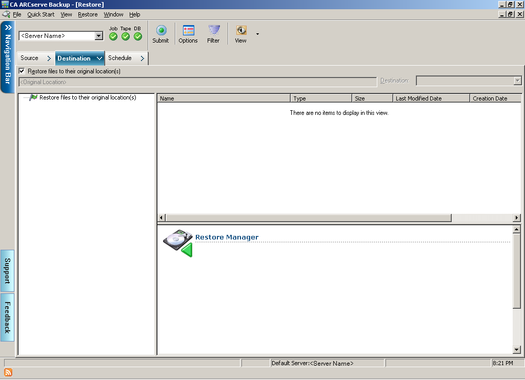 Restore by Session - Destination