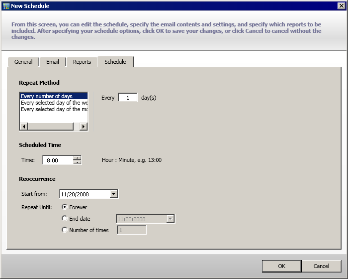 Email Schedule - Schedule
