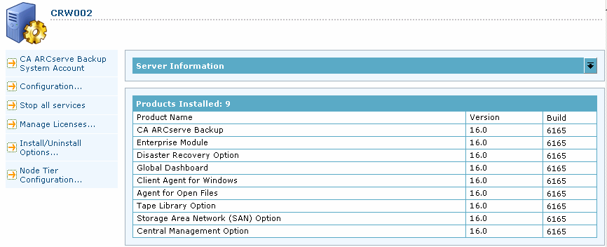 Server Admin - Properties - Products Installed List.