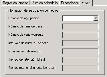 Ficha Programación del gestor de copia de seguridad. Está seleccionada la ficha Medios.