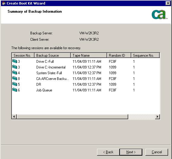 Verifique la lista disponible de sesiones que deben recuperarse.