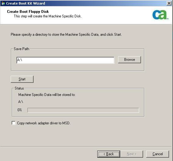 Cuadro de diálogo Crear disquete de arranque
