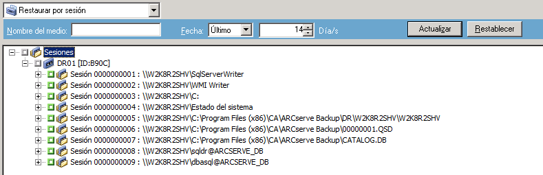 Restauración de Microsoft Exchange por lista de sesiones