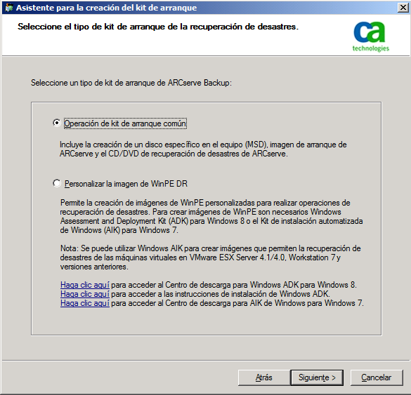Asistente para la creación del kit de arranque - Personalización de la imagen de recuperación de desastres de WinPE