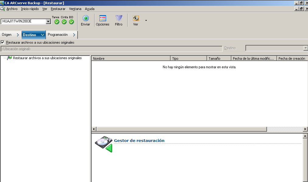 Restaurar por sesión: destino