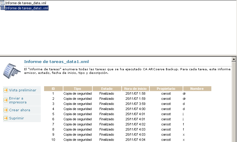 Cuadro de diálogo Gestor de informes