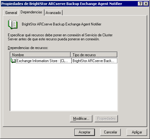 Ficha Dependencias del sistema de notificación de agentes de Exchange