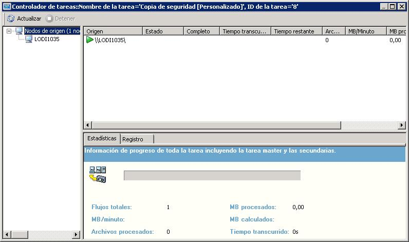Ilustración que muestra el estado de la tarea con la ventana Controlador de tareas