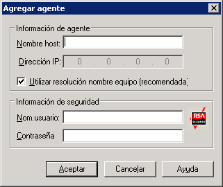 Cuadro de diálogo Agregar agente en la vista clásica