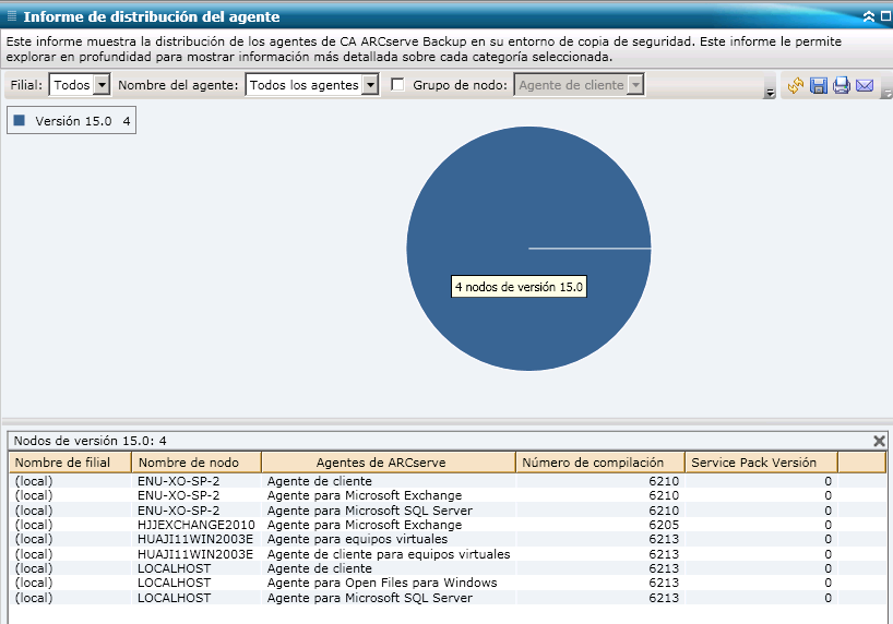 Informe de distribución del agente: gráfico circular detallado