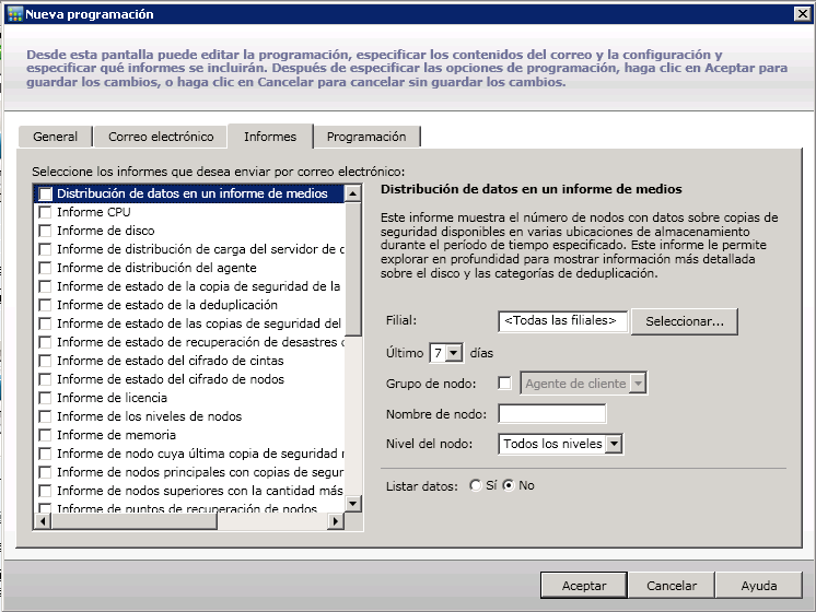 Programación de correo electrónico: informes