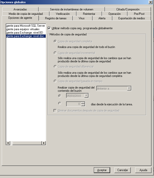 Opciones globales en el nivel de documentos