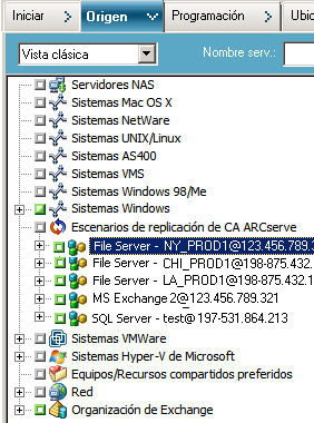 Creación de una tarea de copia de seguridad: vistas de escenario diferentes