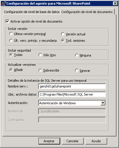 Opciones de configuración de nivel de documento