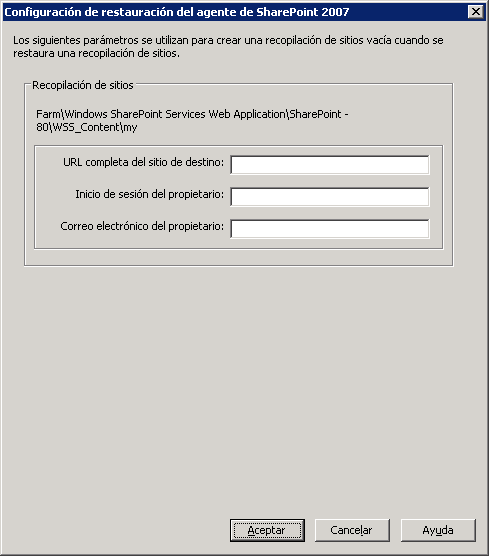 Cuadro de diálogo Configuración de restauración de nivel de documento en SharePoint Server 2007