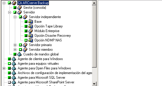 Cuadro de diálogo Componentes: el Agente para Microsoft SQL Server se resalta. No se puede eliminar la casilla de verificación.