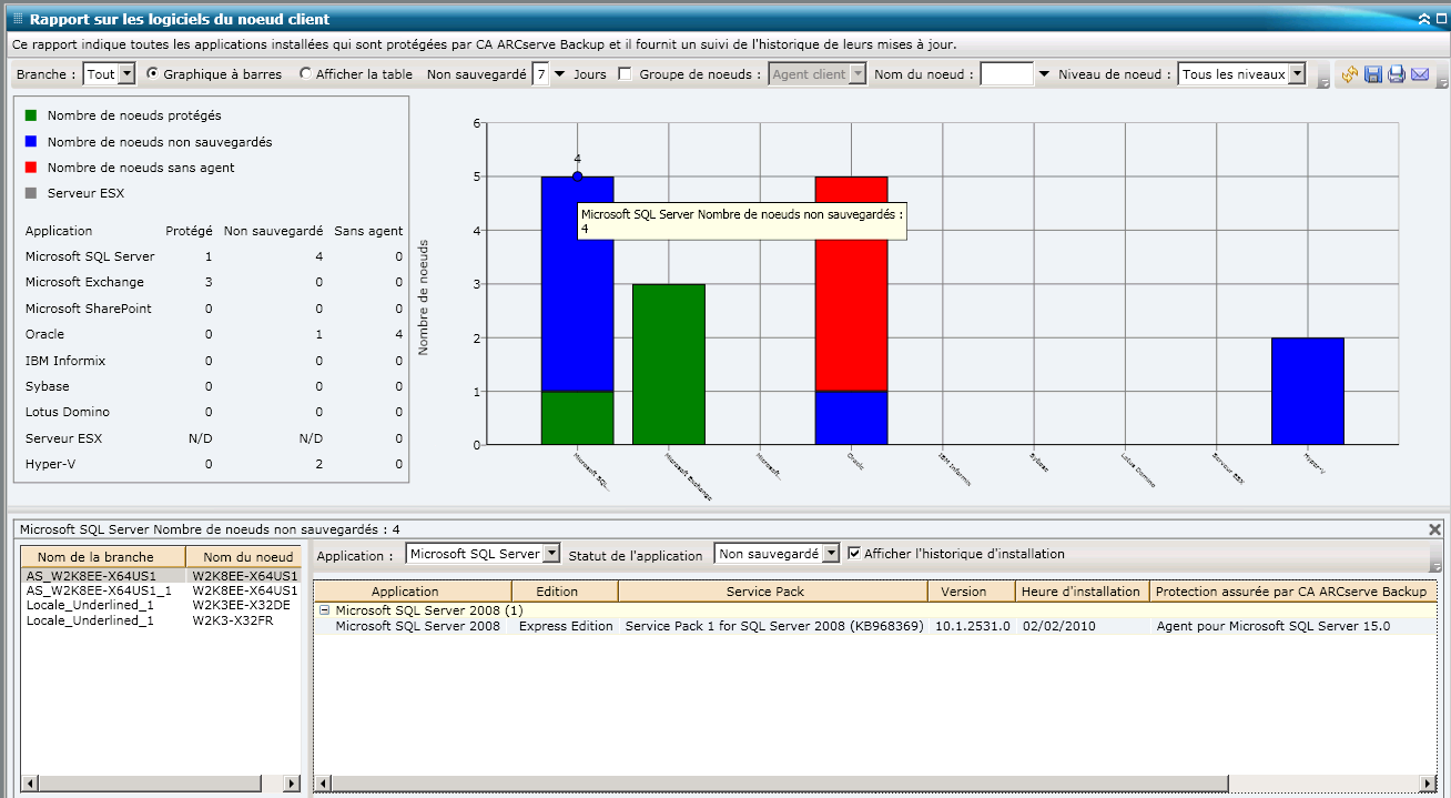 Rapport sur les logiciels installés sur le noeud client - Navigation descendante