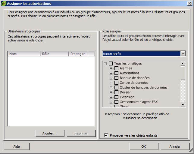 Boîte de dialogue d'affectation d'autorisations