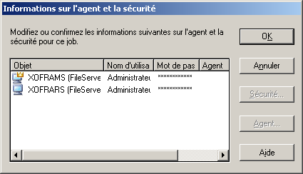 Informations sur la sécurité et l'agent, boîte de dialogue