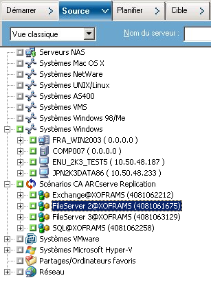 Création d'un job de sauvegarde - Affichage des différents scénarios