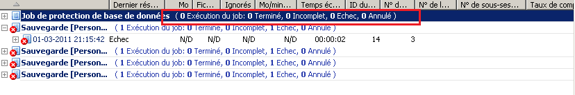 Gestionnaire d'état des jobs affichant l'onglet Historique des jobs