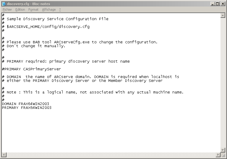 Fichier de configuration de détection : discovery.cfg