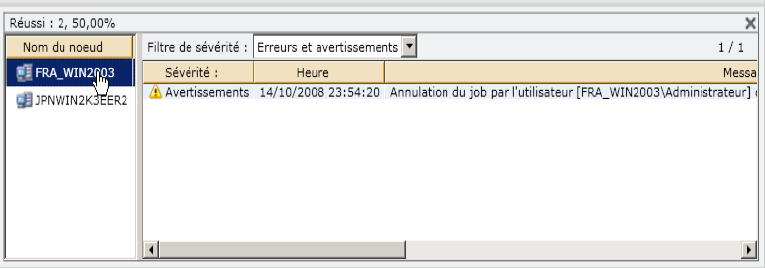 Rapport sur l'état de la sauvegarde des noeuds : Rapport sur les listes à navigation descendante