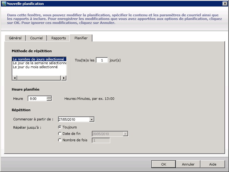 Planification de courriels : Planification