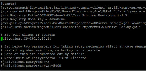 Supprimer la syntaxe de commentaire de "jcli.client.IP=" pour définir l'adresse IP spécifique.