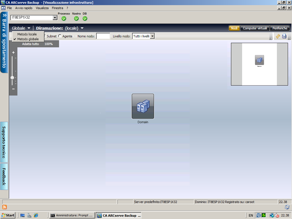 La visualizzazione Globale permette di selezionare la diramazione da visualizzare.