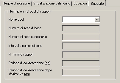 Scheda Pianificazione di Gestione backup. La scheda dei supporti è configurata.