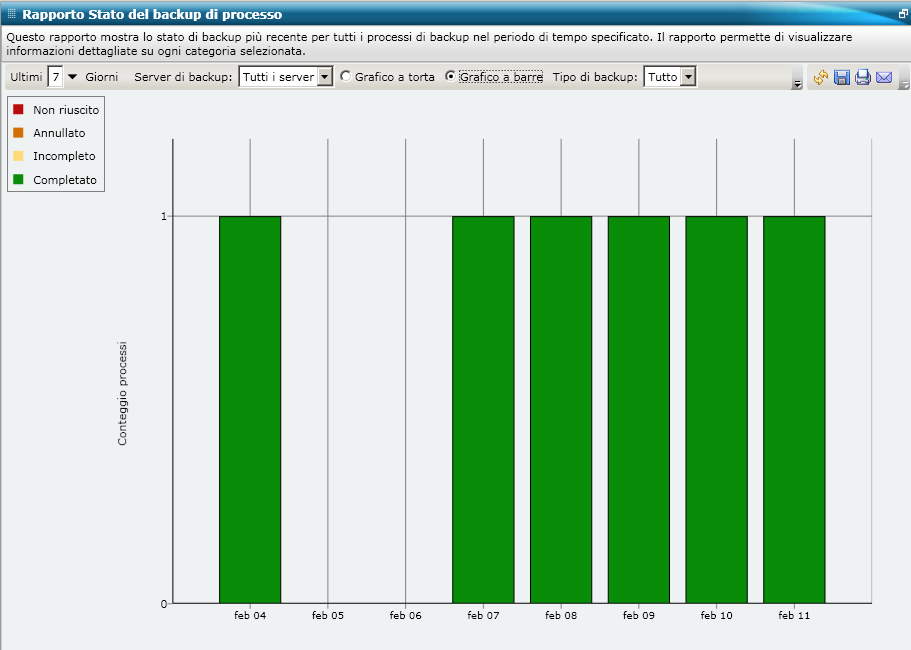 Rapporto Stato del backup di processo - Grafico a barre