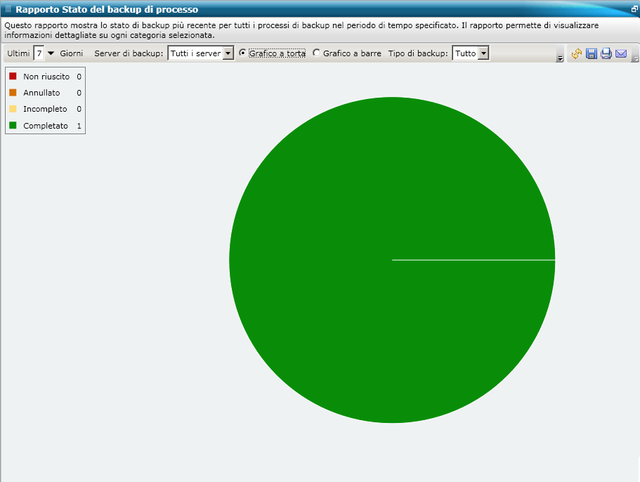 Rapporto Stato del backup di processo - Grafico a torta