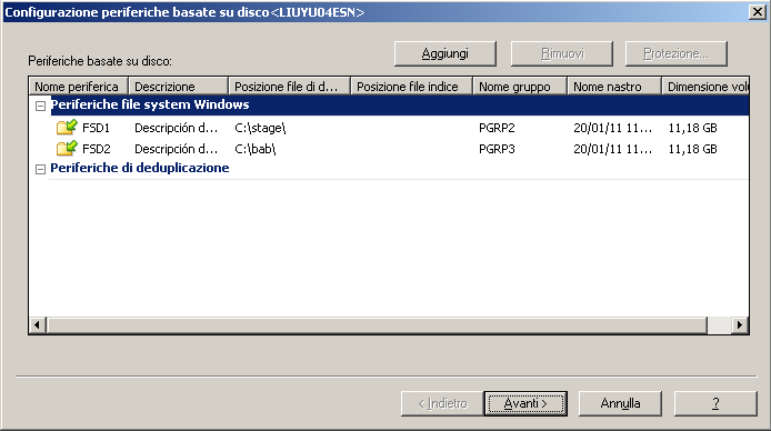 Configurazione periferiche - Configurazione periferiche di deduplicazione - Specificare la posizione del file indice.