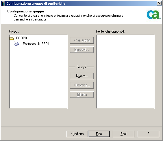 Configurazione gruppo di periferiche in ambiente SAN