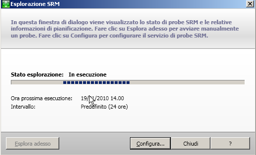 Finestra di dialogo dello stato di esplorazione SRM.