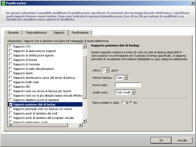 Pianificazione posta elettronica - Rapporti