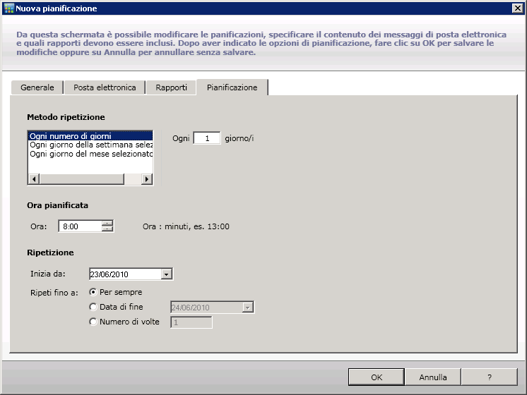 Pianificazione posta elettronica - Pianificazione