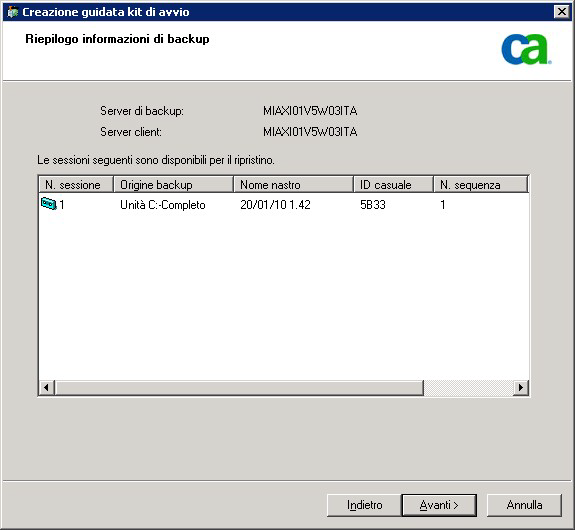 Verificare l'elenco disponibile delle sessioni da ripristinare