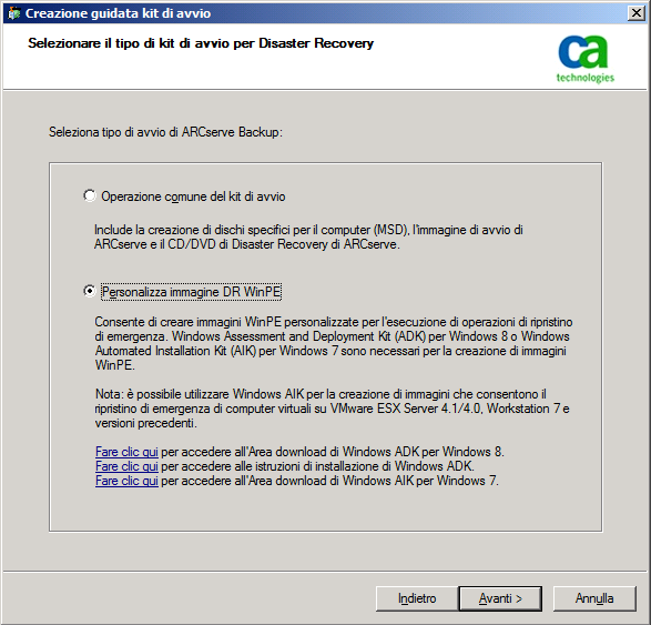 Creazione guidata kit di avvio - Personalizzazione dell'Immagine DR WinPE