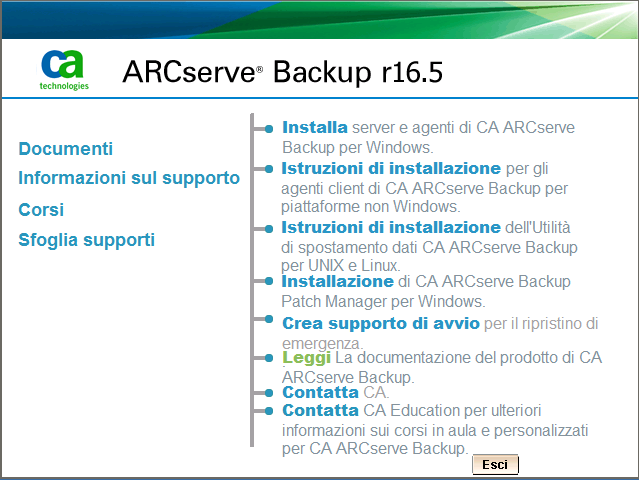 Creazione guidata kit di avvio - Supporti di installazione di CA ARCServe Backup