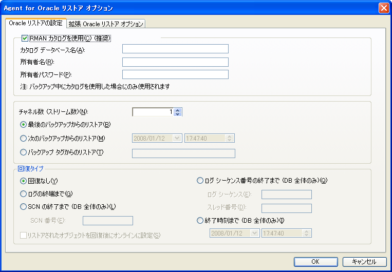 ［Agent for Oracle リストア オプション］ダイアログ ボックス