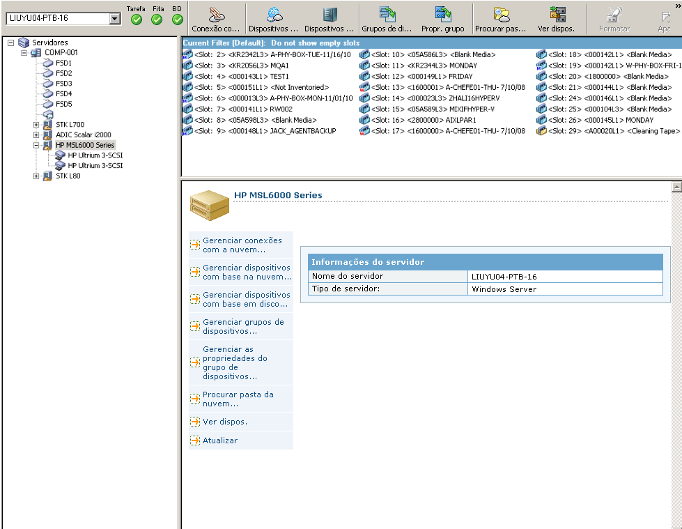 Janela Gerenciador de dispositivos. São exibidas informações detalhadas sobre as bibliotecas.