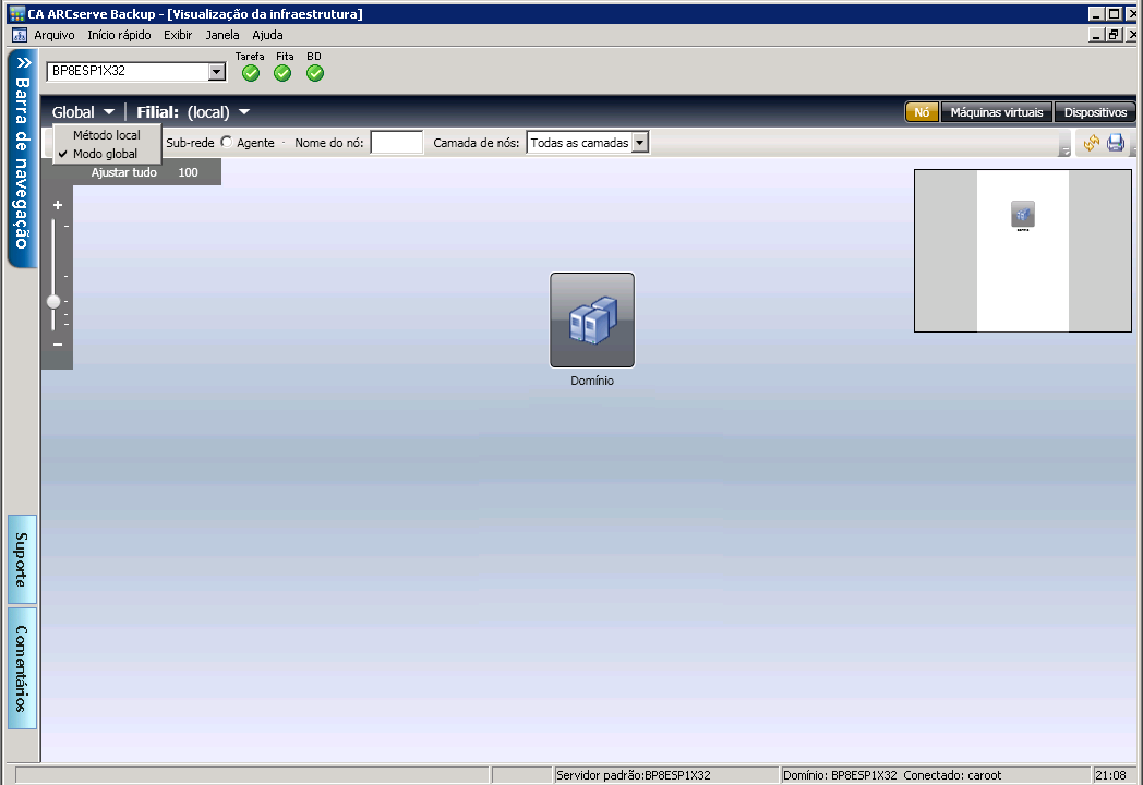 O modo global permite selecionar uma filial para exibição