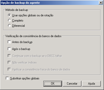 Caixa de diálogo Opções de backup do agente