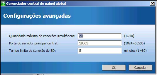 Gerenciador central - Caixa de diálogo Configuração de filiais