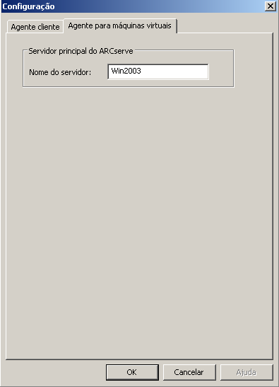 Caixa de diálogo de configuração: Agente para máquinas virtuais.