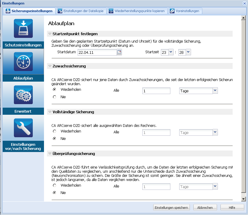 Jetzt sichern - Ablaufplan